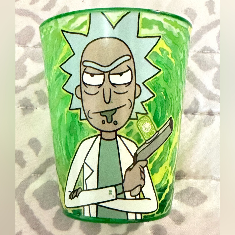 Rick And Morty Adult Swim”Riggety Wrecked"2020 Cartoon Network Green Shot Glass